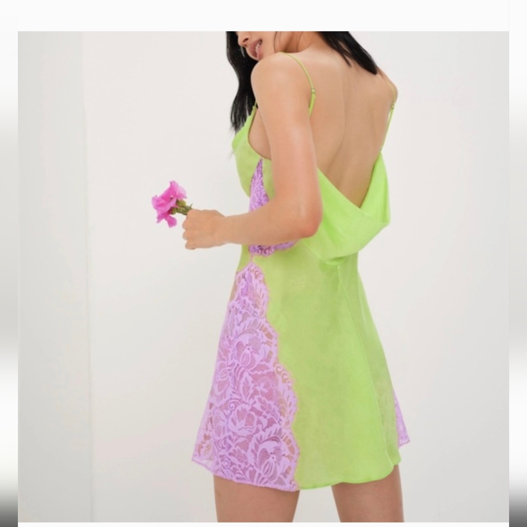 For Love & Lemons For Love Satin Silky Lace Slip Dress Lingerie Nightie Size Med